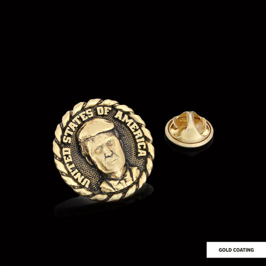 Donald Trump Lapel Pin, Silver Brooch, Men's Label Badge, Gold Plated Badge, Trump Gift Gold Coating