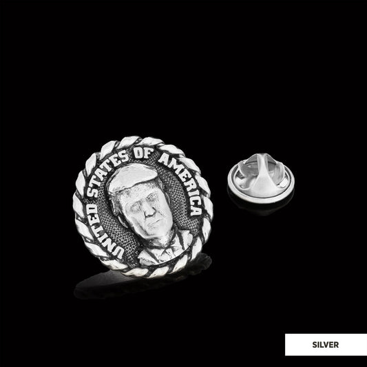 Donald Trump Lapel Pin, Silver Brooch, Men's Label Badge, Gold Plated Badge, Trump Gift Silver