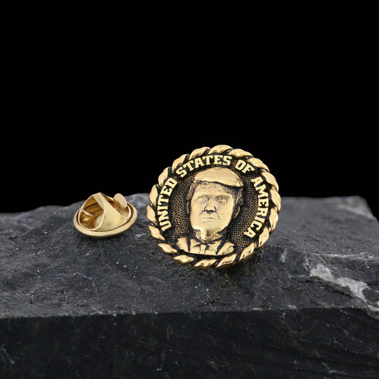 Donald Trump Lapel Pin, Silver Brooch, Men's Label Badge, Gold Plated Badge, Trump Rosette Gift