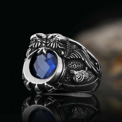 Double Headed Eagle Stoned Ottoman State Coat of Arms Tughra Ring by SWISS PLUS - Family Collection