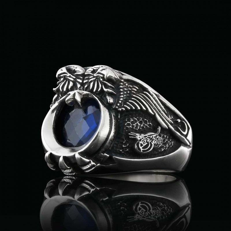 Double Headed Eagle Stoned Ottoman State Coat of Arms Tughra Ring - view 3
