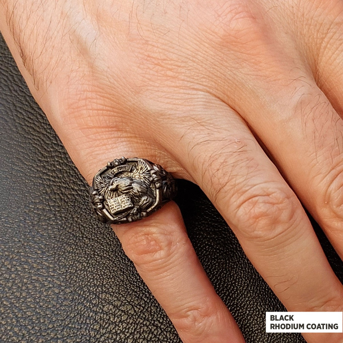 Eagle Of Saint John Apostle Evangelist Cross Pattern Signet Ring, Apostle Evangelist Symbol with Cross Engraving Ring, Christian Men's Ring - view 7
