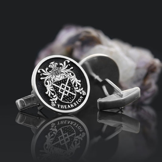 Family Round Raised Crest Cufflink by SWISS PLUS - Family Collection