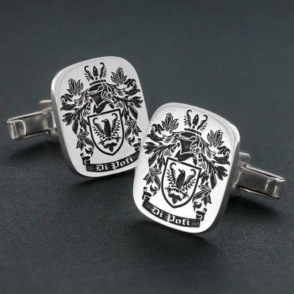 Square Engraved Family Crest Cufflink by SWISS PLUS - Family Collection - view 3