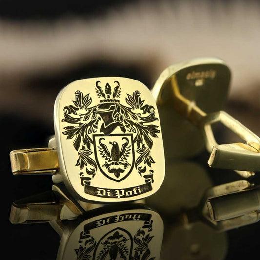 Square Engraved Family Crest Cufflink by SWISS PLUS - Family Collection