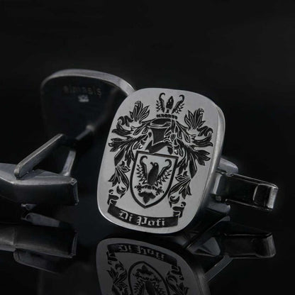 Square Engraved Family Crest Cufflink by SWISS PLUS - Family Collection - view 2