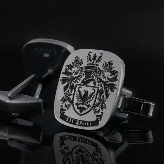 Square Engraved Family Crest Cufflink by SWISS PLUS - Family Collection - view 2