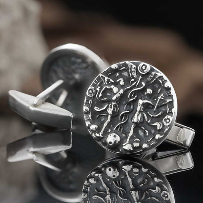 925 Sterling Silver Round Gemini Cufflink by SWISS PLUS - Zodiac Collection
