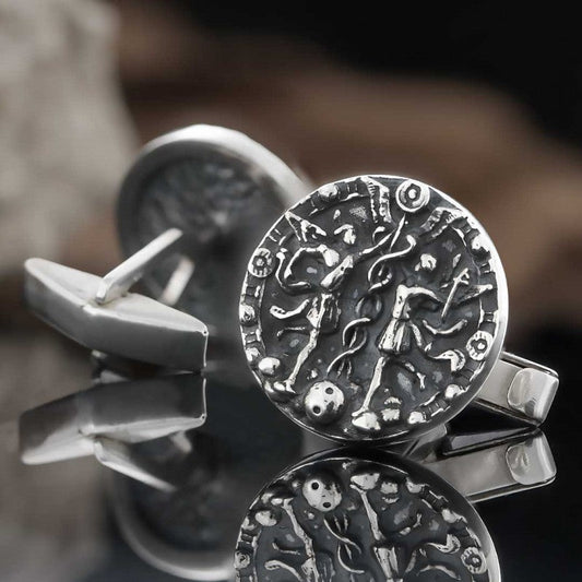925 Sterling Silver Round Gemini Cufflink