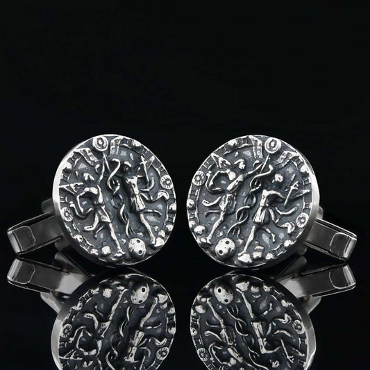 925 Sterling Silver Round Gemini Cufflink by SWISS PLUS - Zodiac Collection - view 2