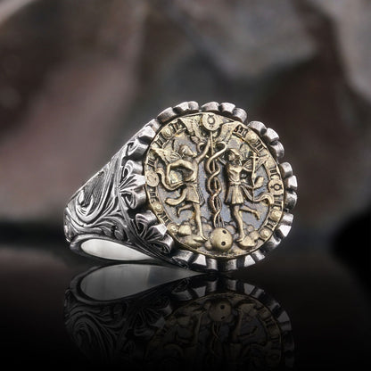 Gemini Sign Ring, 925 Sterling Silver Gemini Sign Ring by SWISS PLUS - Zodiac Collection