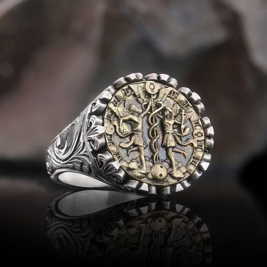 Gemini Sign Ring, 925 Sterling Silver Gemini Sign Ring by SWISS PLUS - Zodiac Collection