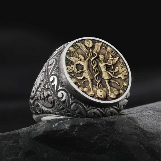 Gemini Zodiac Silver Ring - view 1