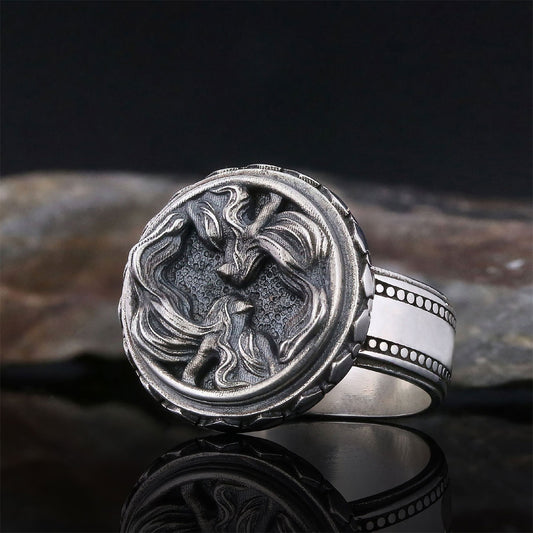 Gemini Zodiac Silver Ring - view 1
