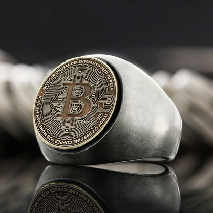Gold Bitcoin Souvenir Ring by SWISS PLUS - Bitcoin Jewelry Collection