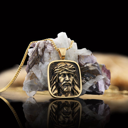 Gold Plated Jesus Jewelry, Jesus Silver Pendant, Men's Religious Gift Christian Necklace, Unisex Jesus Pendant Gold Coating b