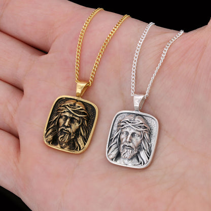 Gold Plated Jesus Jewelry, Jesus Silver Pendant, Men's Religious Gift Christian Necklace, Unisex Jesus Pendant Gold Coating b