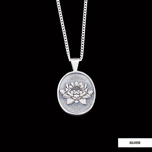 Gold Plated Silver Lotus Flower Necklace, Birth Flower Lotus Pendant, Charm Lotus Jewelry, Gift for Woman Silver