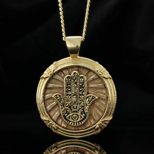 925 Sterling Silver Round Hamsa Pendant