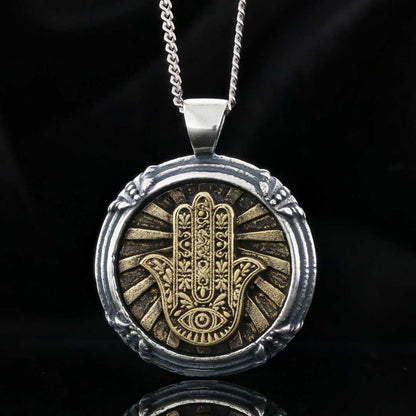 925 Sterling Silver Round Hamsa Pendant by SWISS PLUS - Jewish Collection - view 3