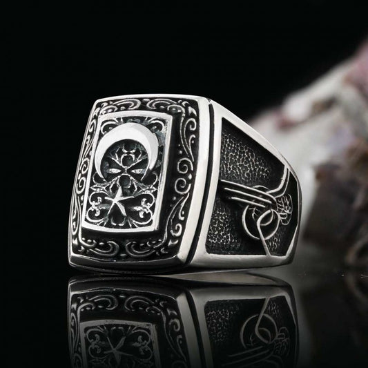 Hand Made Ottoman Engravings Motif Tughra Ring - view 1