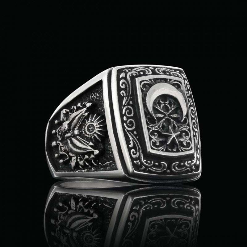 Hand Made Ottoman Engravings Motif Tughra Ring by SWISS PLUS - Ottoman Jewelry Collection - view 2