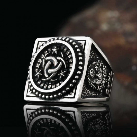 Hand Made Square Engraved Ottoman Ring