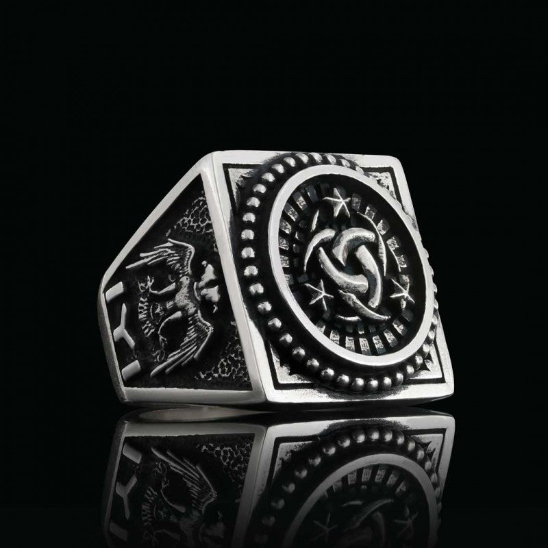 Hand Made Square Engraved Ottoman Ring by SWISS PLUS - Ottoman Jewelry Collection - view 2