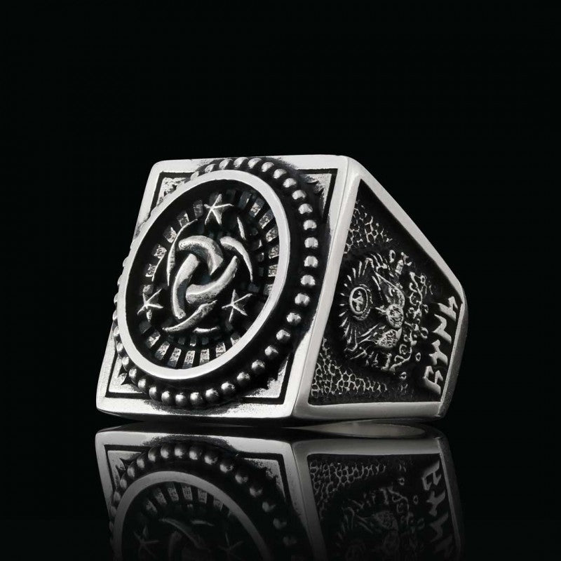 Hand Made Square Engraved Ottoman Ring - view 3