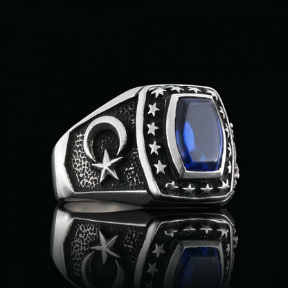 Hand Made Stoned Silver Ring with Stars Men by SWISS PLUS - Ottoman Jewelry Collection - view 2