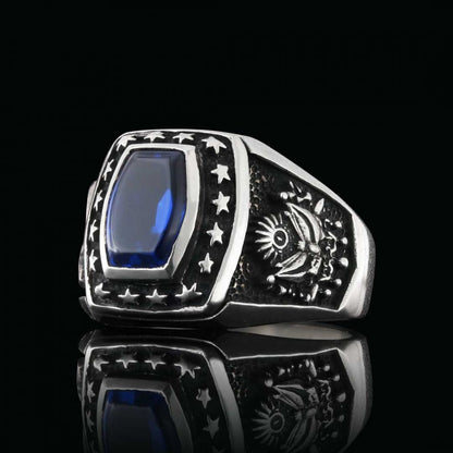 Hand Made Stoned Silver Ring with Stars Men by SWISS PLUS - Ottoman Jewelry Collection - view 3