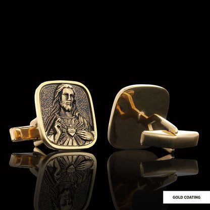 Handcrafted Square Jesus Cufflinks, Christ Religious Cufflinks, Christian Cufflinks, Religious Jewelry, Christ Gold Plated Cu