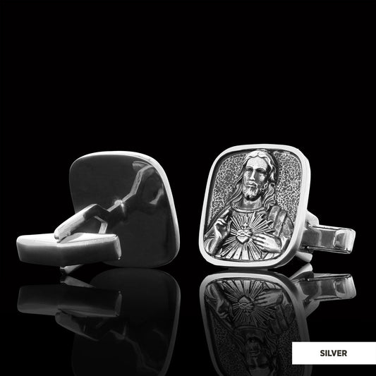 Handcrafted Square Jesus Cufflinks, Christ Religious Cufflinks, Christian Cufflinks, Religious Jewelry, Christ Gold Plated Cufflinks, Messiah Accessory Silver