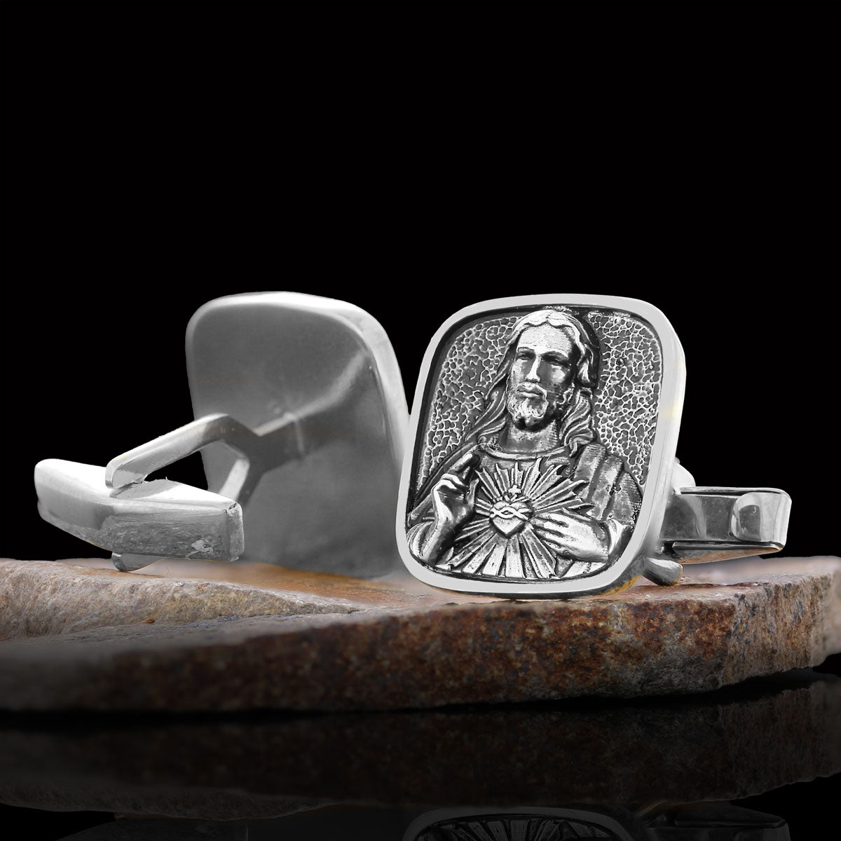 Handcrafted Square Jesus Cufflinks, Christ Religious Cufflinks, Christian Cufflinks, Religious Jewelry, Christ Gold Plated Cufflinks, Messiah Accessory Silver