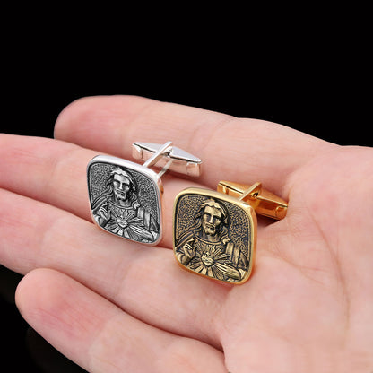Handcrafted Square Jesus Cufflinks, Christ Religious Cufflinks, Christian Cufflinks, Religious Jewelry, Christ Gold Plated Cu
