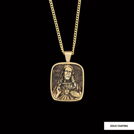 Handcrafted Square Jesus Necklace, Christ Religious Pendant, Christian Necklace, Religious Jewelry, Christ Gold Plated Pendant, Messiah Accessory