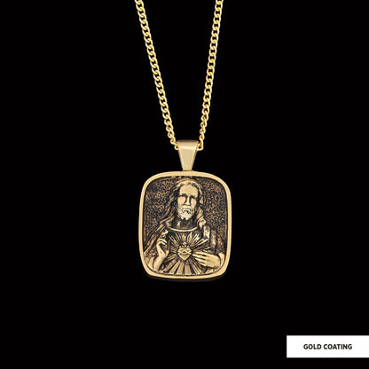 Handcrafted Square Jesus Necklace, Christ Religious Pendant, Christian Necklace, Religious Jewelry, Christ Gold Plated Pendan