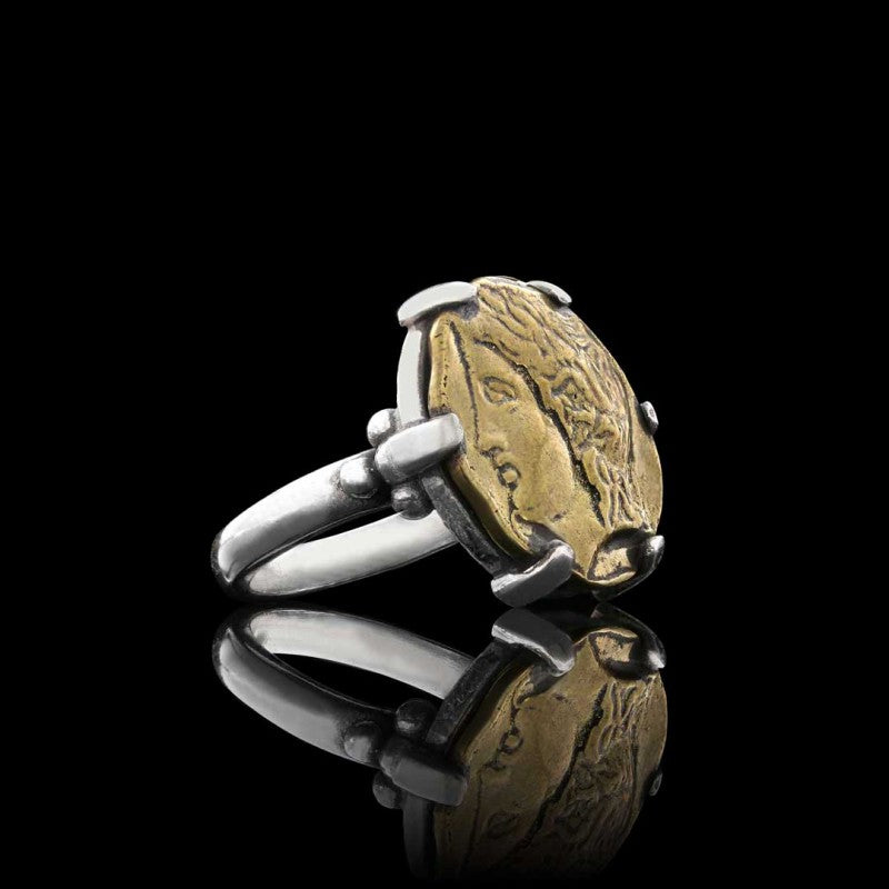 Handmade 925 Sterling Silver Orpheus Coin Women Ring