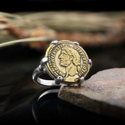 Handmade Antoninus Pius Aureus Roma Coin Women Ring by SWISS PLUS - 925 Sterling Silver Rings for Men & Women