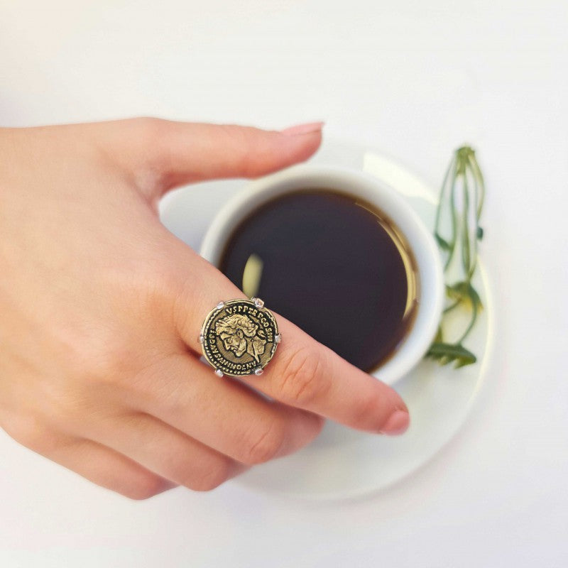 Handmade Antoninus Pius Aureus Roma Coin Women Ring - view 6