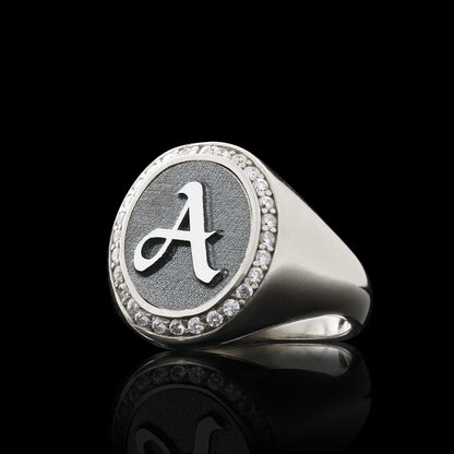 Handmade Oval Stone 925 Sterling Silver Special Monogram A Letter Women Ring by SWISS PLUS - Letter Collection - view 3