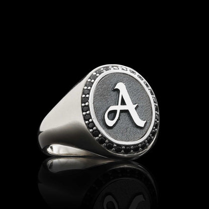 Handmade Oval Stone 925 Sterling Silver Special Monogram A Letter Women Ring by SWISS PLUS - Letter Collection - view 4