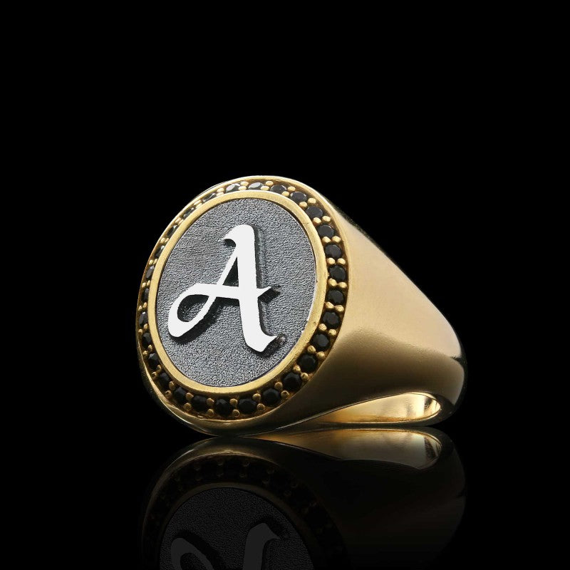 Handmade Oval Stone 925 Sterling Silver Special Monogram A Letter Women Ring