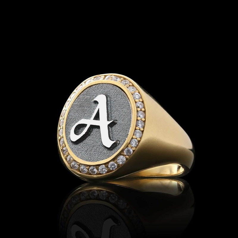 Handmade Oval Stone 925 Sterling Silver Special Monogram A Letter Women Ring