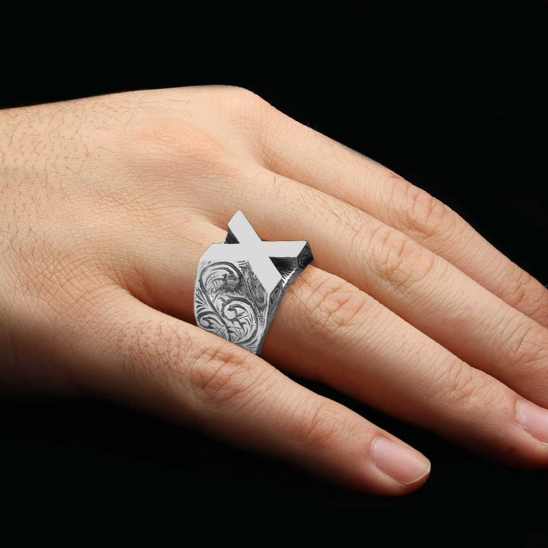 Handmade Silver Celtic Letter X Ring - view 5