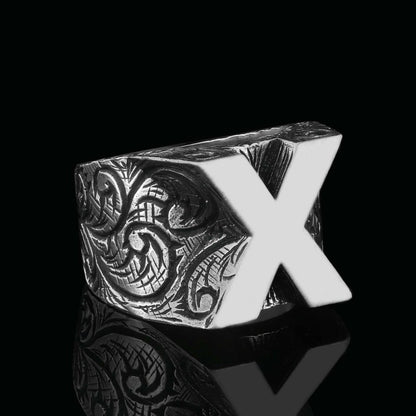 Handmade Silver Celtic Letter X Ring by SWISS PLUS - Letter Collection - view 7