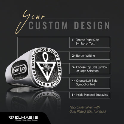 Handmade Silver Special Design Rosae Crucis Mason Ring by SWISS PLUS - Mason Collection - view 6
