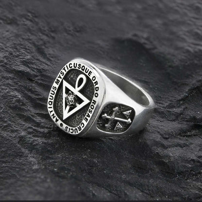 Handmade Silver Special Design Rosae Crucis Mason Ring by SWISS PLUS - Mason Collection