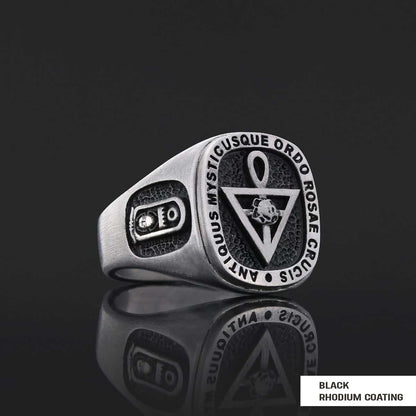 Handmade Silver Special Design Rosae Crucis Mason Ring by SWISS PLUS - Mason Collection - view 2