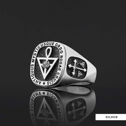 Handmade Silver Special Design Rosae Crucis Mason Ring by SWISS PLUS - Mason Collection - view 3